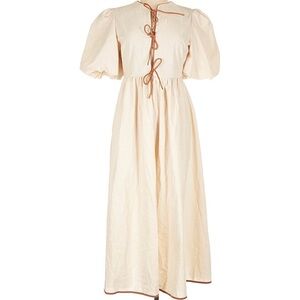 Elegant Cream Maxi Dress with Puff Sleeves